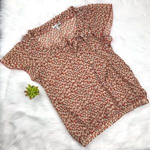 Speechless Sheer Flutter Sleeve Tie Detail Top Med